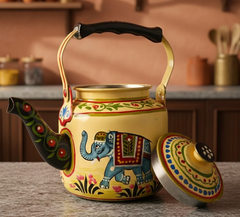Hand Painted Steel Tea Kettle - Elephant Design-1