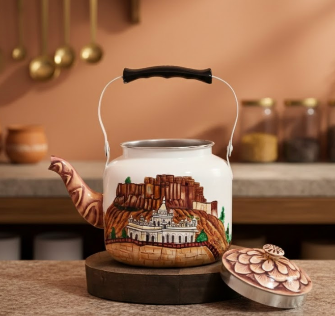 Hand Painted Steel Tea Kettle - Jodhpur Mehran Garh Fort