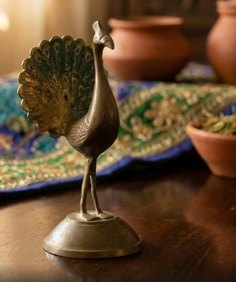 brass vintage peacock statue