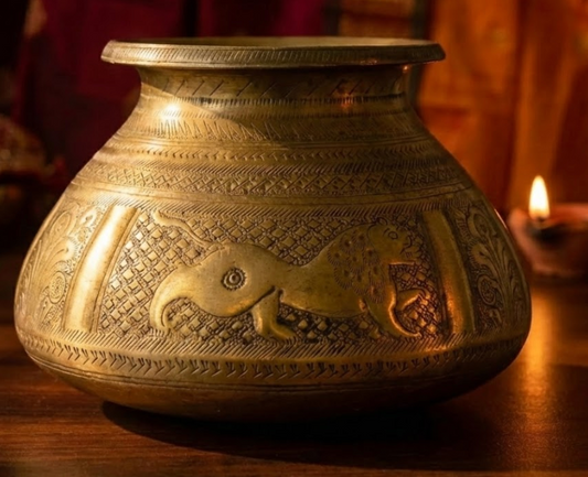 vintage Brass Old Tiger Carving design Lota