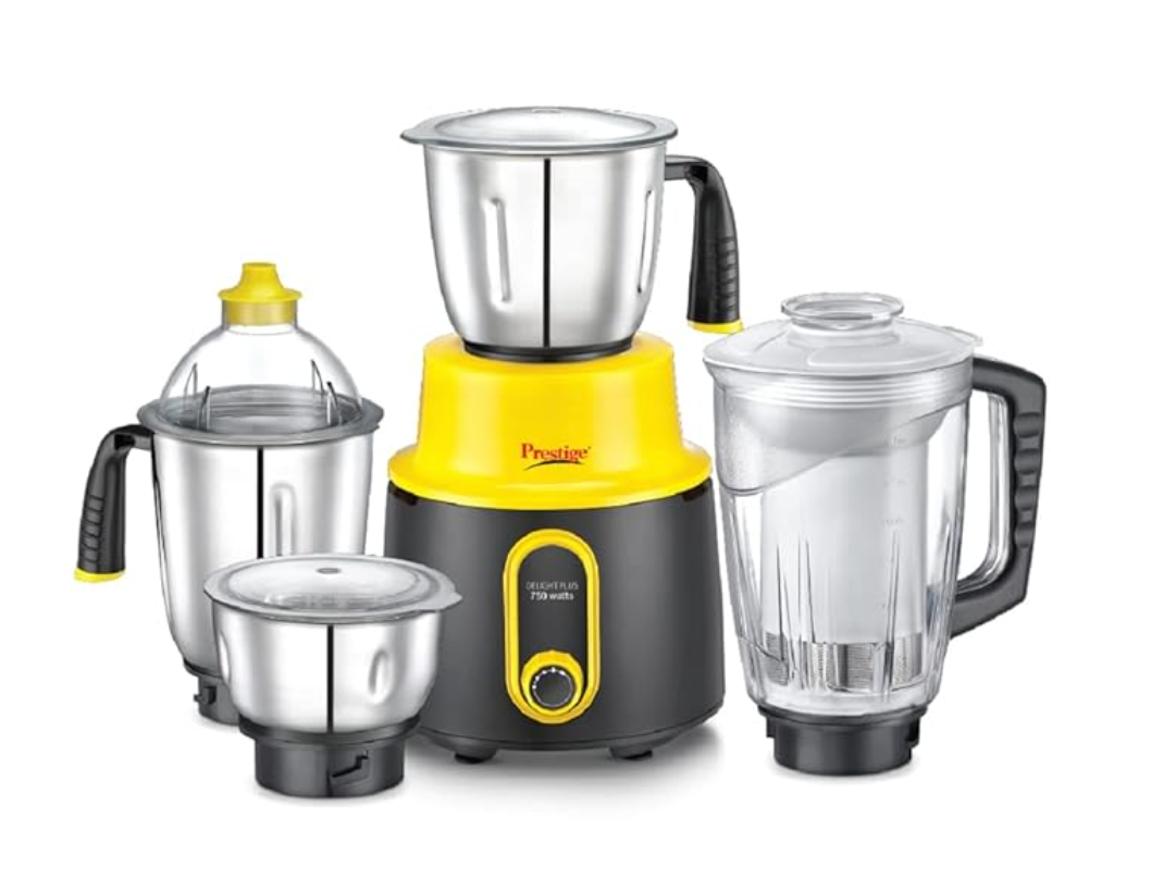 பிரெஸ்டீஜ் டிலைட் பிளஸ் 750 W மிக்சர் கிரைண்டர் (3 SS ஜாடிகள் மற்றும் 1 ஜூசர் ஜாடியுடன்) 