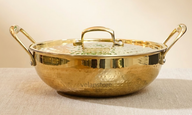 Shribadri Pure Brass Kadhai with Lid – Traditional Cooking Pot-1