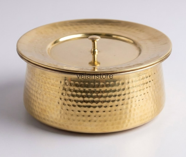 Shribadri Pure Brass Handi Set with Lids – Handcrafted Cookware with Tin Coating
