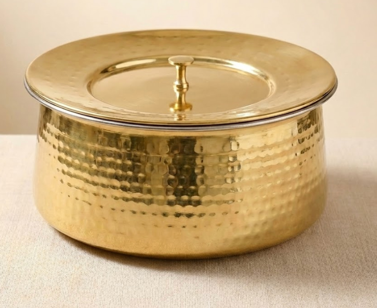 Shribadri Pure Brass Handi Set with Lids – Handcrafted Cookware with Tin Coating