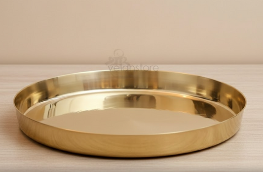 शुद्ध कांस्य से बनी कांसे की थाली - पारंपरिक आयुर्वेदिक भोजन थाली - 11 और 12 इंच