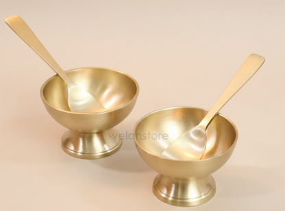 हाथ से निर्मित शुद्ध कांसा (हस्तनिर्मित) आइसक्रीम बाउल सेट, चम्मच सहित