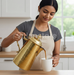 மூடியுடன் கூடிய தூய பித்தளை குடம் - கைவினைப் பொருட்களால் ஆன சுத்தியல் வடிவமைப்பு-2