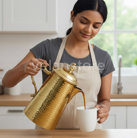 Pure Brass Jug with Lid – Handcrafted Hammered Design