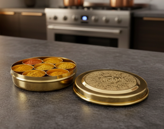 Handmade Pure Brass Chopra for Temple Use – 7 Compartment Kumkum Box