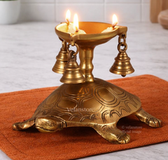 Unique Pure Fine Brass Tortoise Diya with Bells-1