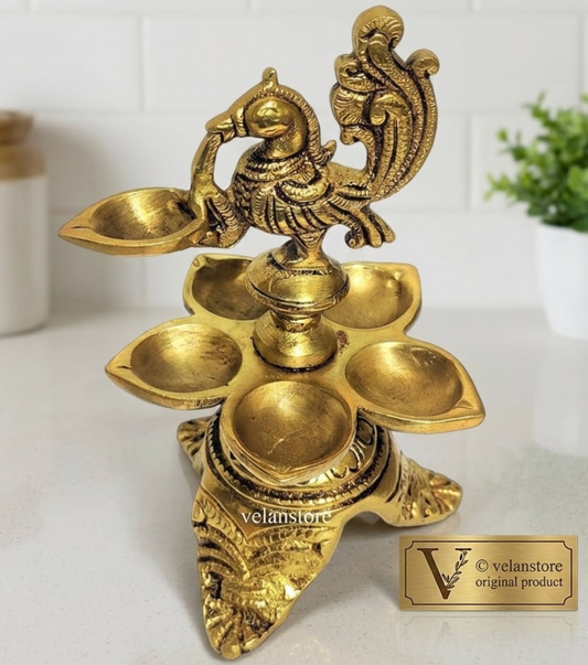 Unique Pure Fine Brass Annam Oil Deepam Lamp with 6 Diyas (SMALL)