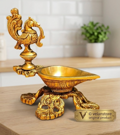 Peacock / annam design brass diya with 4 legged stand-1