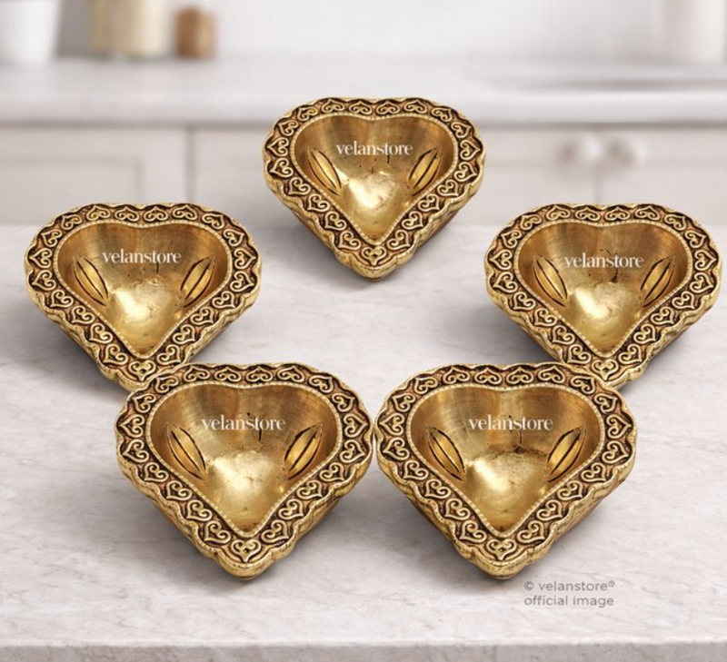 Brass engraved diya small size set of 5-3