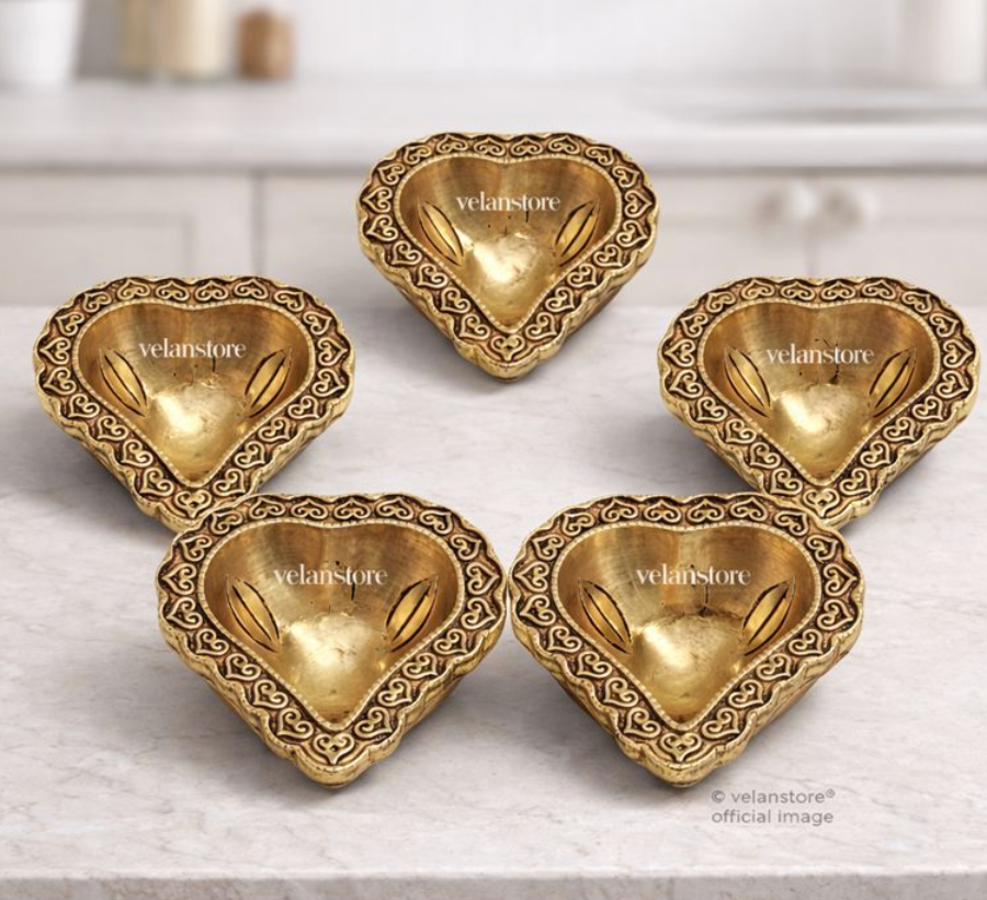 Brass engraved diya small size set of 5-3