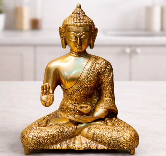 Abhaya Mudra Brass Statue - 9 Inches