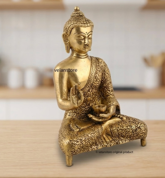 Abhaya Mudra Brass Statue - 9 Inches