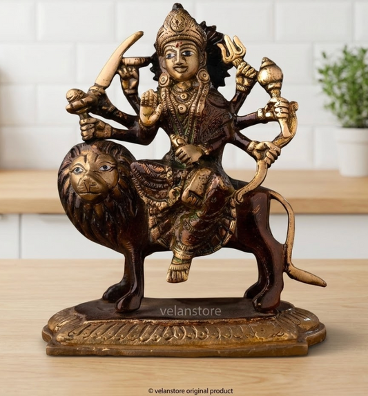 Durga Ma Goddess Brass Idol Statue Figurine Figure for Home Temple Workplace
