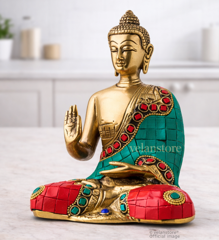 Handcrafted Brass Buddha Idol | Symbol of Enlightenment and Inner Peace | 7" x 5" x 3"-1