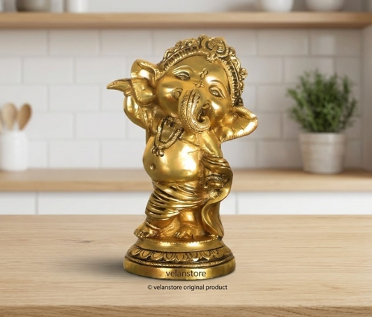 Baby Ganesha Dancing Brass Idol 5" (Golden)