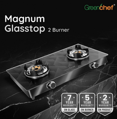 Greenchef Glasstop Double Burner Gas stove - Magnum Black, typhoon Burners, toughened glass top, Spill free pan support with aluminium knobs, Sleek design-3