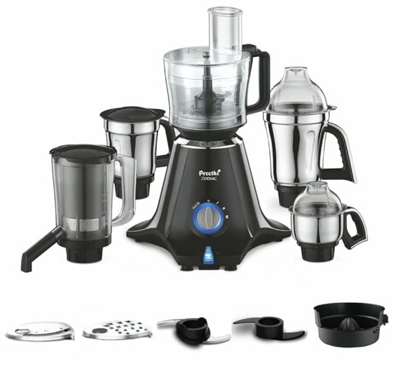 Preethi Zodiac MG-218 mixer grinder, 750 watt, Black/Light Grey, 5 jars - 3 In 1 insta fresh juicer Jar & Master chef food processor Jar, Vega W5 motor with 5yr Warranty & Lifelong Free Service-1