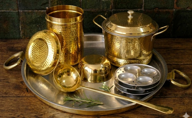 Complete Idli-Dosa Breakfast Combo Brass Set - Traditional South Indian Breakfast Essentials-7