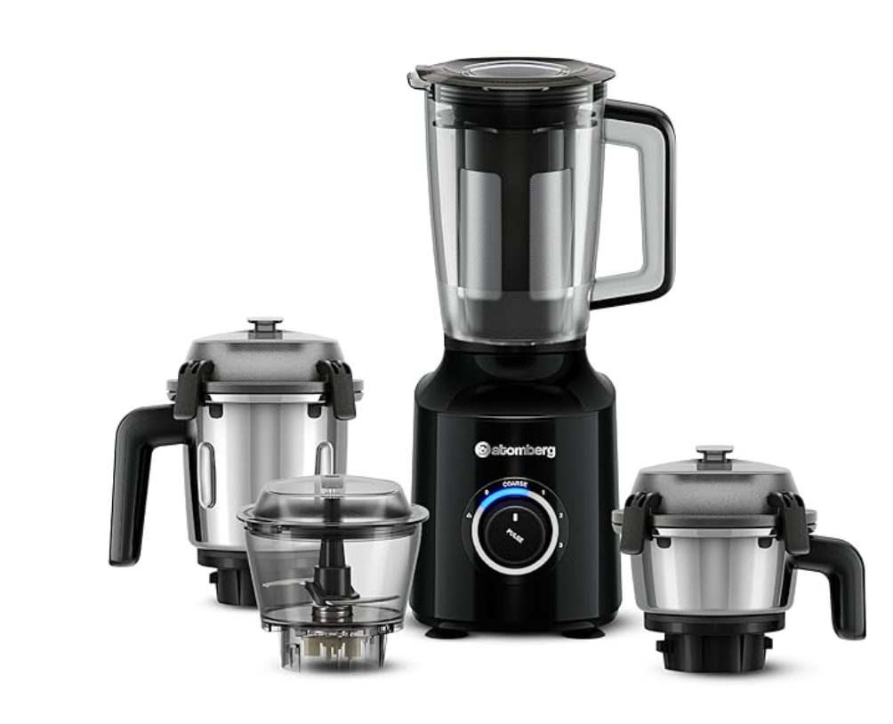 Atomberg Zenova Fresh Juicer Mixer Grinder | Coarse Mode for Silbatta-like Texture | Intelligent BLDC Motor | Safety Features | 4 Jars including Chopper & Juicer Jar | Hands-Free Operation | Black-1