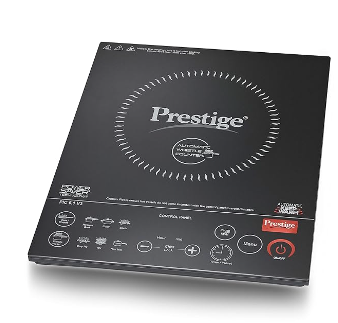 Prestige PIC 6.1 V3 PIC 2200 Watts Induction Cooktop | Black | Automatic Whistle Counter | Feather Touch Buttons | Keep Warm Function| Dual Heat Sensor-1