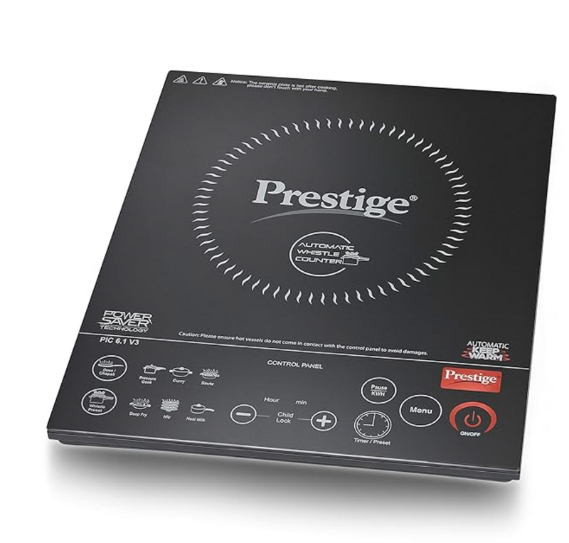 Prestige PIC 6.1 V3 PIC 2200 Watts Induction Cooktop | Black | Automatic Whistle Counter | Feather Touch Buttons | Keep Warm Function| Dual Heat Sensor-1