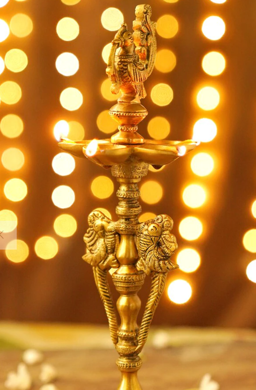 Brass Peacock Diya/Lamp Pair (12 Inch)