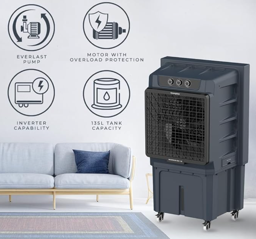 Crompton Indibreeze 135 L Industrial Desert Cooler| Honeycomb pad| Auto fill| Water level indicator| 4 way Air deflection| Cooling mode & Auto Swing |Everlast Pump-3