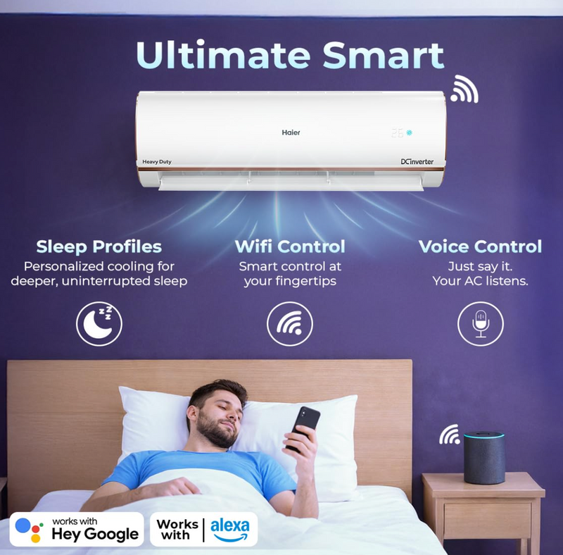 Haier 1.5 Ton 4 Star AI Climate Control Smart Split AC (5250 Watts, Copper, Wi-Fi, 4-Way Swing, Triple Inverter, 7 in 1, Frost Self Clean, HD Filter, Cools at 60°C - HSU18K-PYAIR4BN-INV, White)-3