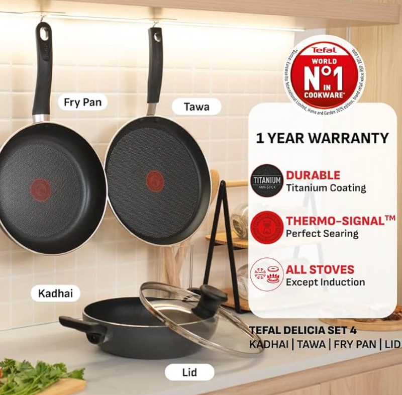 Tefal Delicia Cookware Set | Titanium Non-Stick Coating | Fast & Optimum Heat Distribution | Thermo Signal Technology | 100% PFOA Safe | Metal Spatula Friendly-2