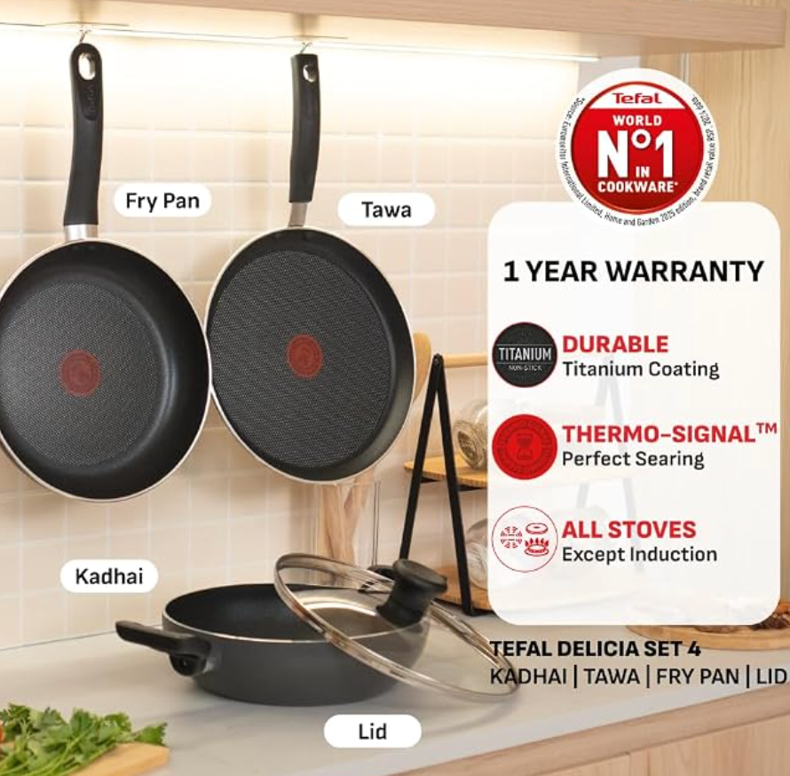 Tefal Delicia Cookware Set | Titanium Non-Stick Coating | Fast & Optimum Heat Distribution | Thermo Signal Technology | 100% PFOA Safe | Metal Spatula Friendly-2
