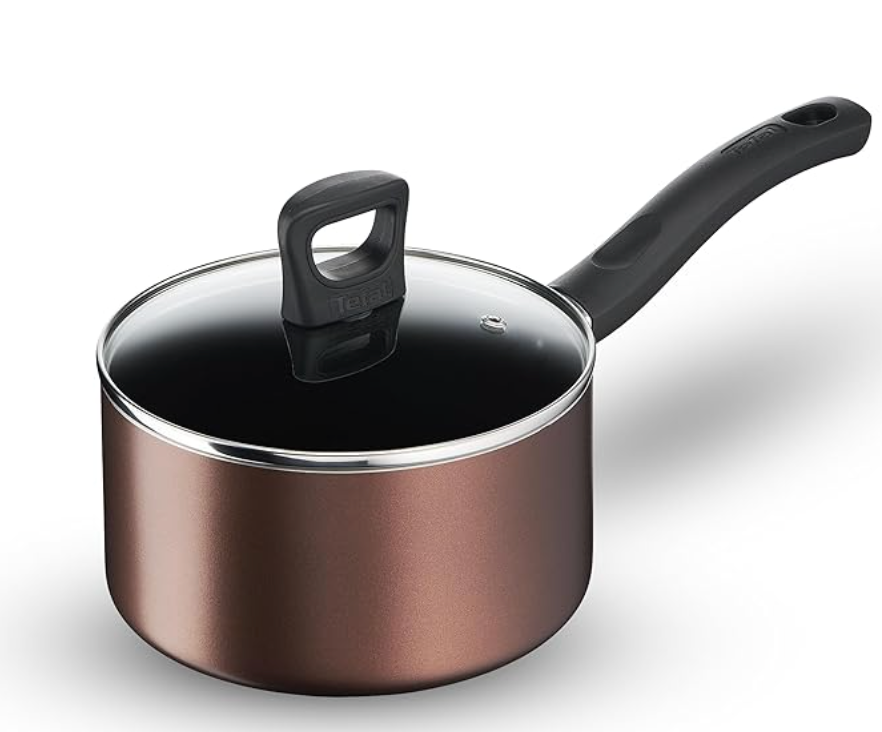 Tefal Day by Day 18cm Sauce Pan with Glass Lid| Titanium Non-Stick Coating | Thermo Signal Technology | All Hob Compatible | 100% PFOA Safe | Metal Spatula | Induction Compatible |Premium Brand