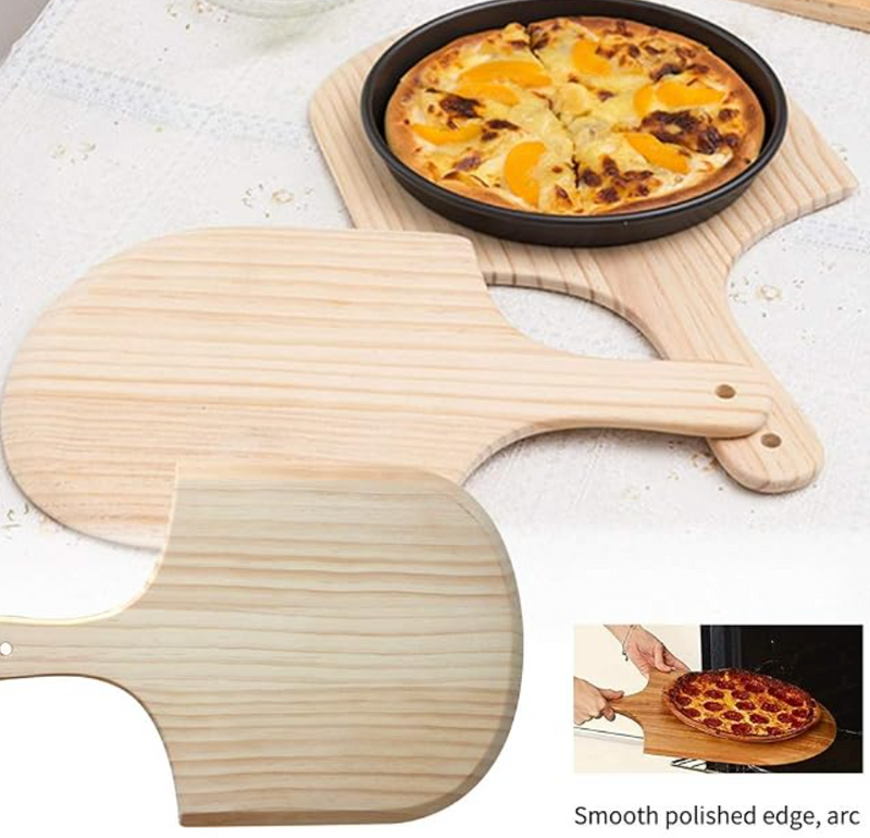 Wood Pizza Peel, 10 Inches Wooden Pizza Spatula Paddle Pizza Cutting Board with Handle for Homemade Baking Pizza, Bread, Cutting Fruit, Vegetables, Cheese(size:10 Inch)-3