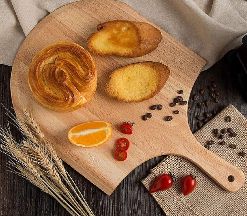 Wood Pizza Peel, 10 Inches Wooden Pizza Spatula Paddle Pizza Cutting Board with Handle for Homemade Baking Pizza, Bread, Cutting Fruit, Vegetables, Cheese(size:10 Inch)-4