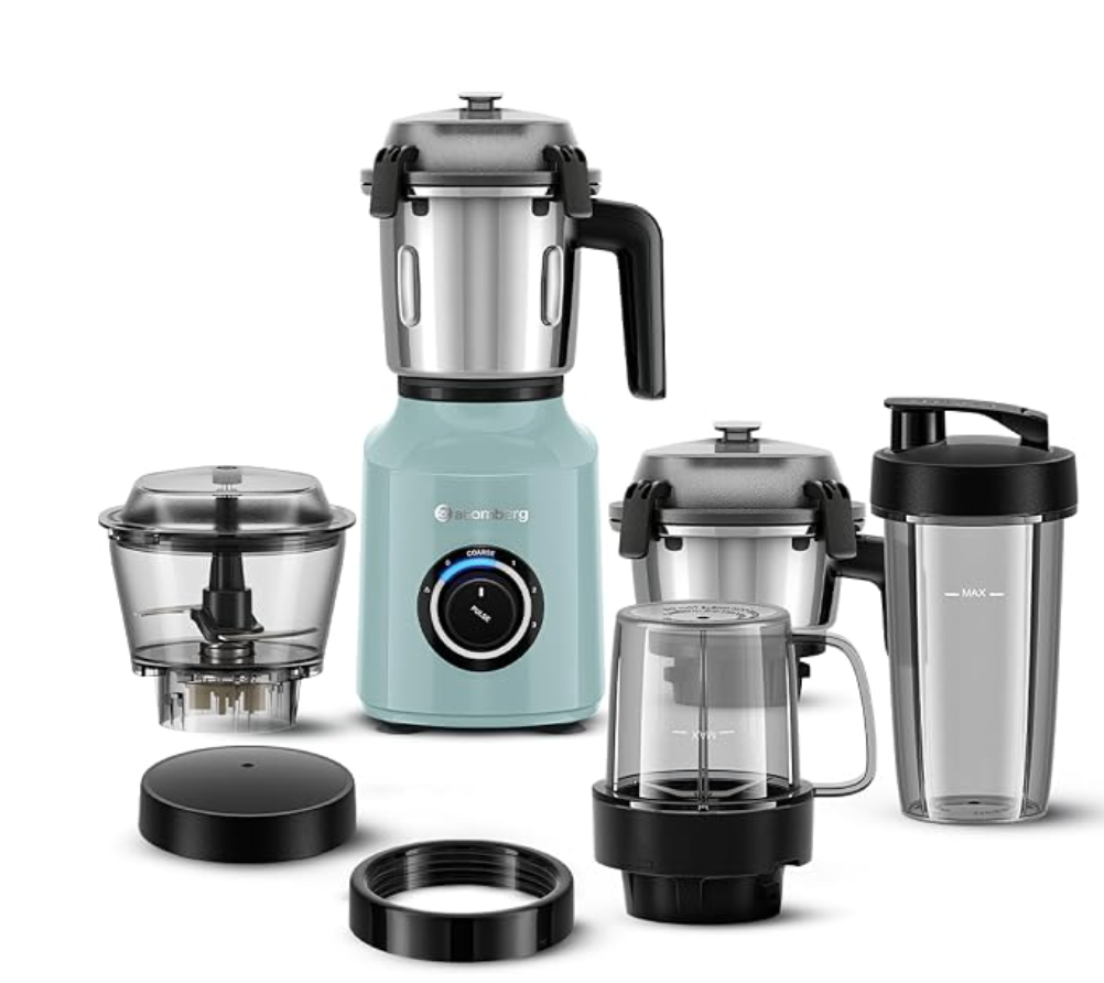 Atomberg Zenova Flex Blender Mixer Grinder For Kitchen | Intelligent BLDC Motor | Grinds Like 1000W | Coarse Mode Silbatta Texture | 5 Jars With Chopper, Blend & Carry Jars | Hands-Free (Misty Teal)