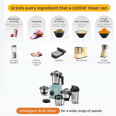 Atomberg Zenova Flex Blender Mixer Grinder For Kitchen | Intelligent BLDC Motor | Grinds Like 1000W | Coarse Mode Silbatta Texture | 5 Jars With Chopper, Blend & Carry Jars | Hands-Free (Misty Teal)-3