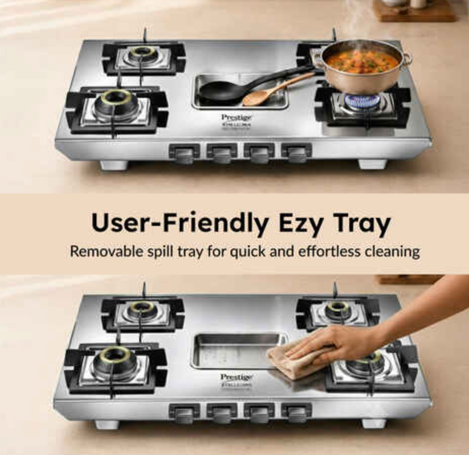 Prestige Stellora Stainless Steel L.P. Gas Stove (With Stainless Steel Body and 4 Unit Brass Burners)-2