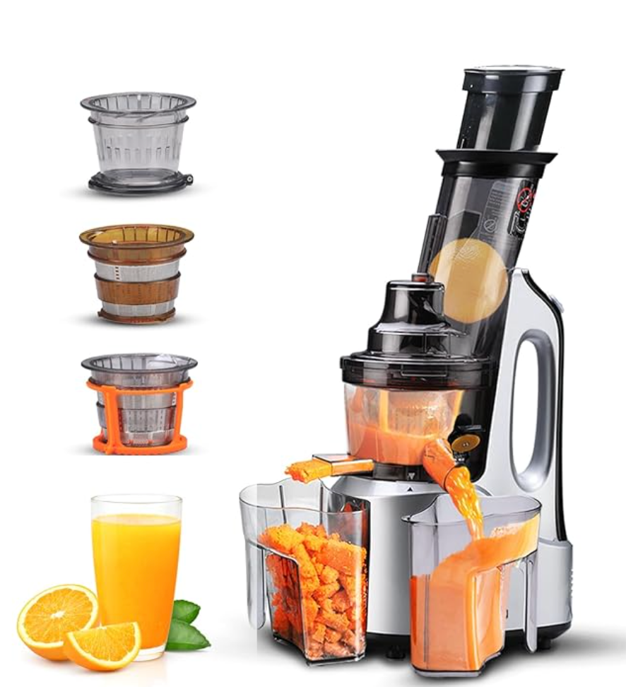 AGARO इंपीरियल स्लो जूसर, प्रोफेशनल कोल्ड प्रेस होल स्लो जूसर, 240 वॉट पावर मोटर, 3 स्ट्रेनर, ऑल-इन-1 फल और सब्जी जूसर, ग्रे/काला -2