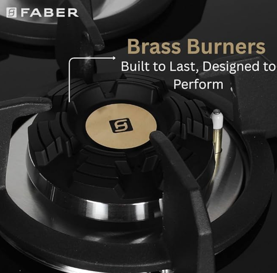 Faber Hob/Hobtop 4 Brass Burner Auto Electric Ignition Glass and Mild Steel Top (Maxus HT604 CRS BR CI AI) Black-4