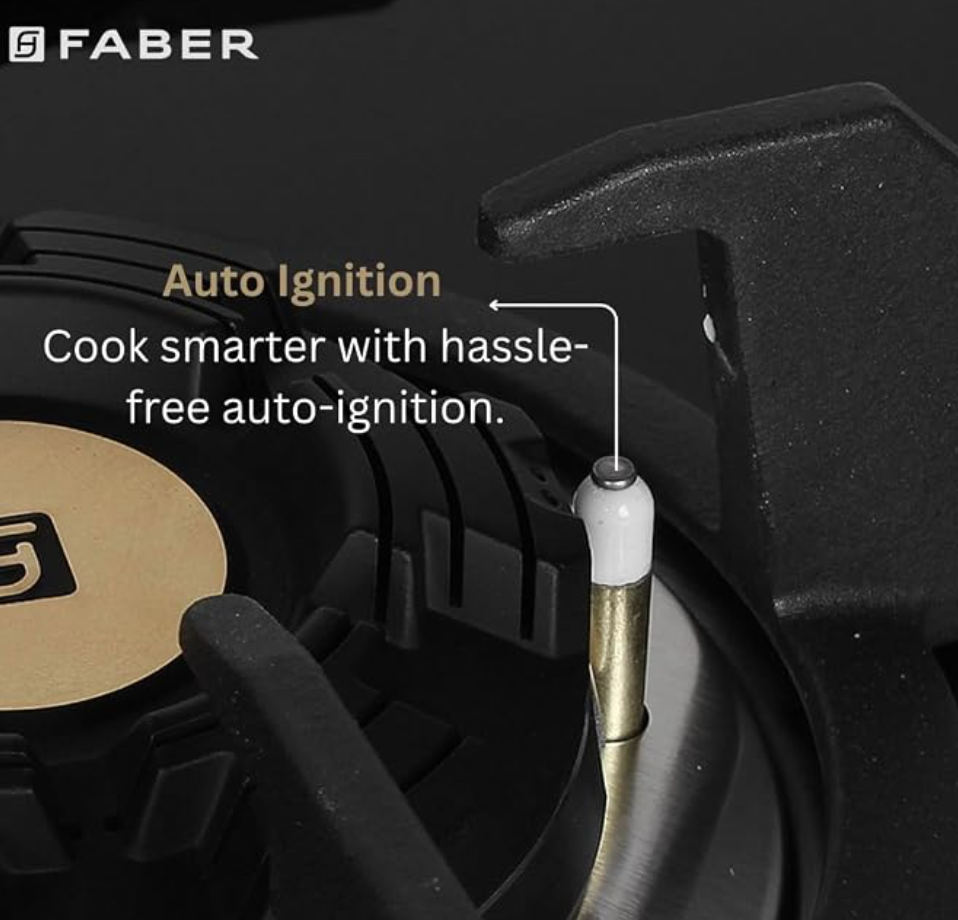Faber Hob/Hobtop 4 Brass Burner Auto Electric Ignition Glass and Mild Steel Top (Maxus HT604 CRS BR CI AI) Black-2