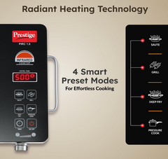 प्रेस्टीज इन्फ्रारेड कुकटॉप PIRC 1.0 | 2200W, स्टेनलेस स्टील और सिरेमिक | एडजस्टेबल तापमान नियंत्रण | कूल टच हैंडल | 1 साल की वारंटी | काला -6