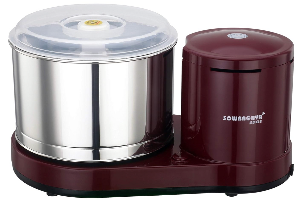 SOWBAGHYA Edge 2Ltr 150W Wet Grinder, Maroon Table Top Wet Grinder Machine | Heavy Duty Motor | Ideal for Your Kitchen | 2Ltr Wet Grinder for All Kinds of Batter for South Indian Dishes