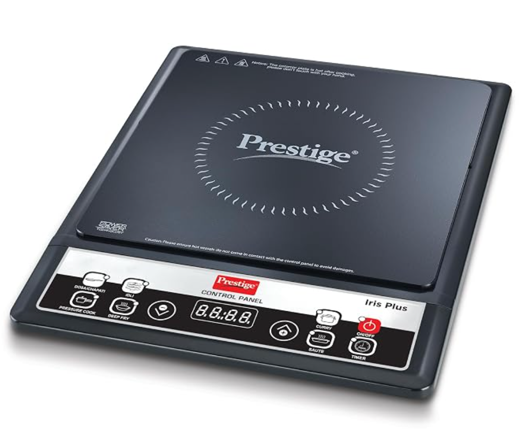 Prestige Iris 1600 Watts Induction Cooktop | 4KV Surge Protection | 6 Preset Indian Menu Options & Timer | Soft Touch Button | Black | BIS Certified