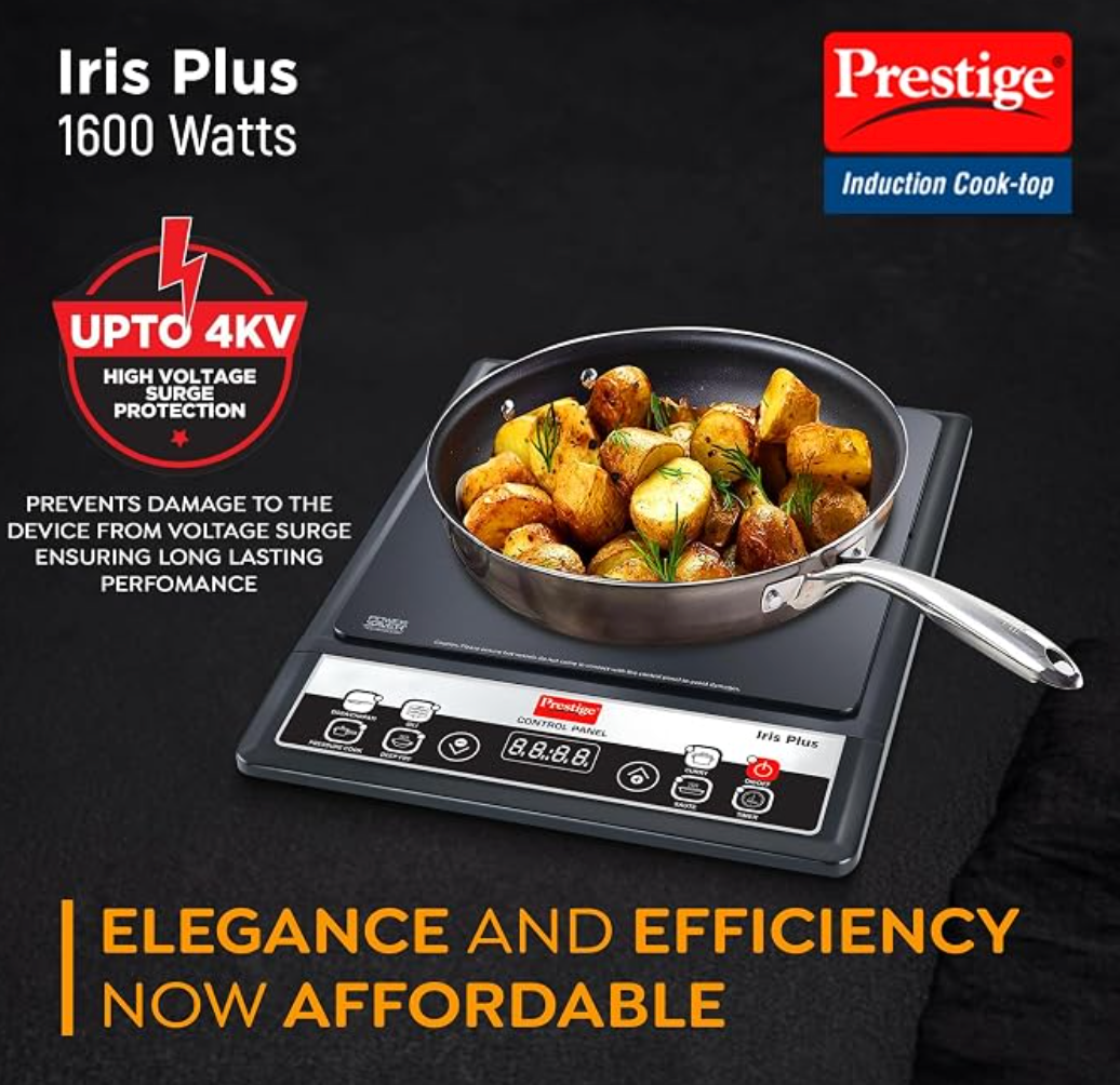 Prestige Iris 1600 Watts Induction Cooktop | 4KV Surge Protection | 6 Preset Indian Menu Options & Timer | Soft Touch Button | Black | BIS Certified-2