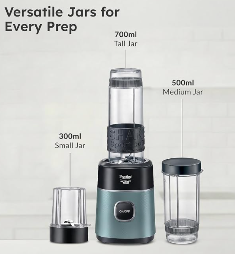Prestige Nutri-Jet Trio 450W Mixer Grinder with 3 Transparent Jars