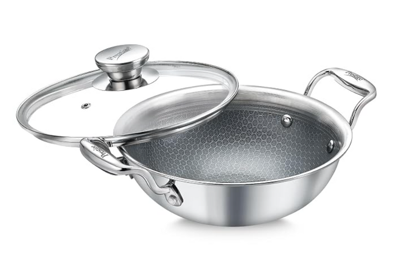 Prestige TRIPLY HexaMagic Kadai 28cm 4.0L| Durable Honeycomb Non-Stick Structure | Low Oil Consumption | Metal Spoon Friendly | Gas & Induction Compatible | 15Y Product & 3Y Coating Warranty| ISI-1