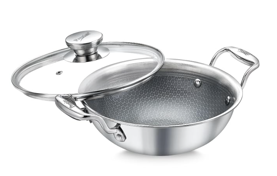 Prestige TRIPLY HexaMagic Kadai 28cm 4.0L| Durable Honeycomb Non-Stick Structure | Low Oil Consumption | Metal Spoon Friendly | Gas & Induction Compatible | 15Y Product & 3Y Coating Warranty| ISI